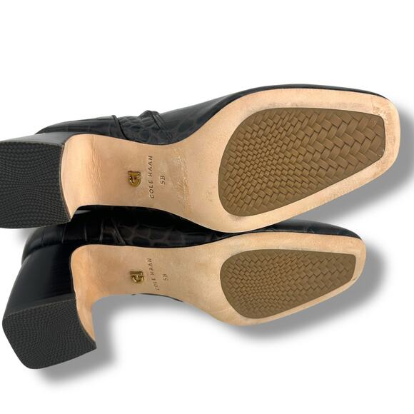 Cole Haan Gemma Dress Booties Dark Chocolate Crocodile Size 5 Square Anle Boot - Picture 3 of 15